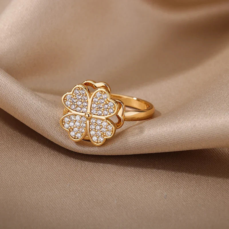 Drehbarer Glücksklee-Ring mit Zirkonien