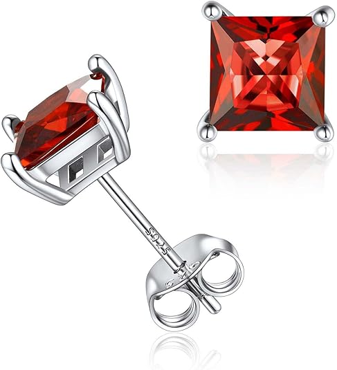 Minimalistische Prinzessin-Schliff Rubin Stud Ohrringe | Weißgold