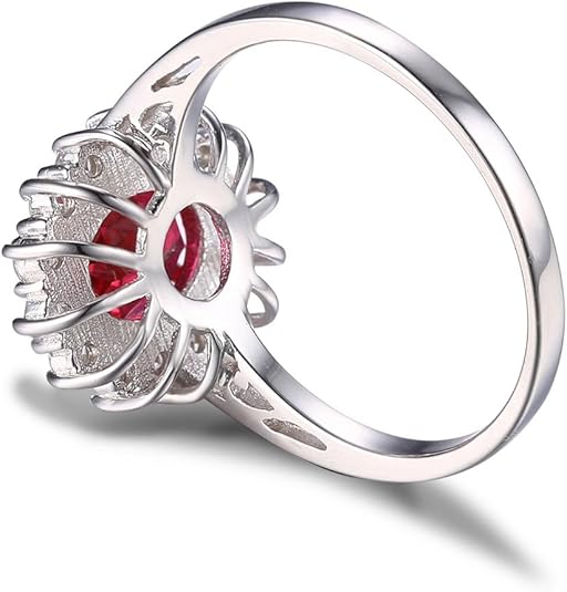 Klassischer Rubin Halo Ring | Weißgold