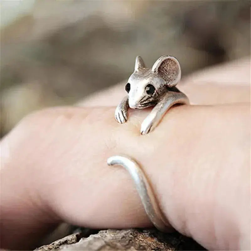 Vintage Silberring mit Maus