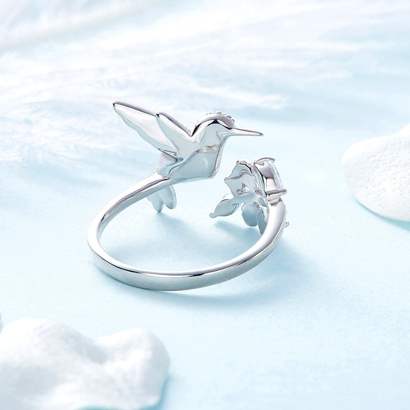 Verstellbarer Kolibri Glitzer Ring mit Strass Diamant
