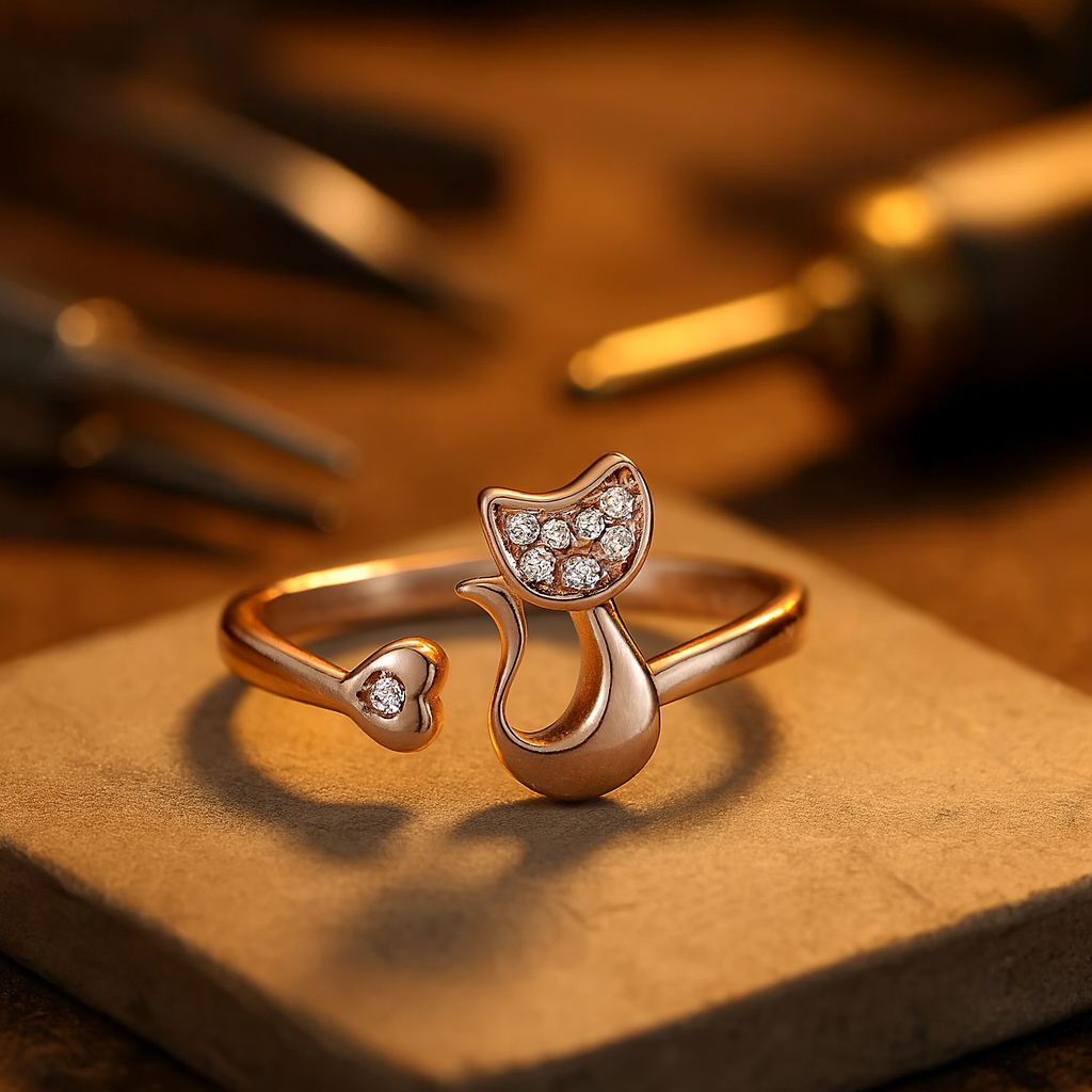 Niedlicher offener Katzen Ring mit Zirkonia