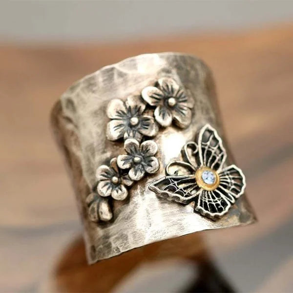 Biene Blume Schmetterling Breiter Band Ring