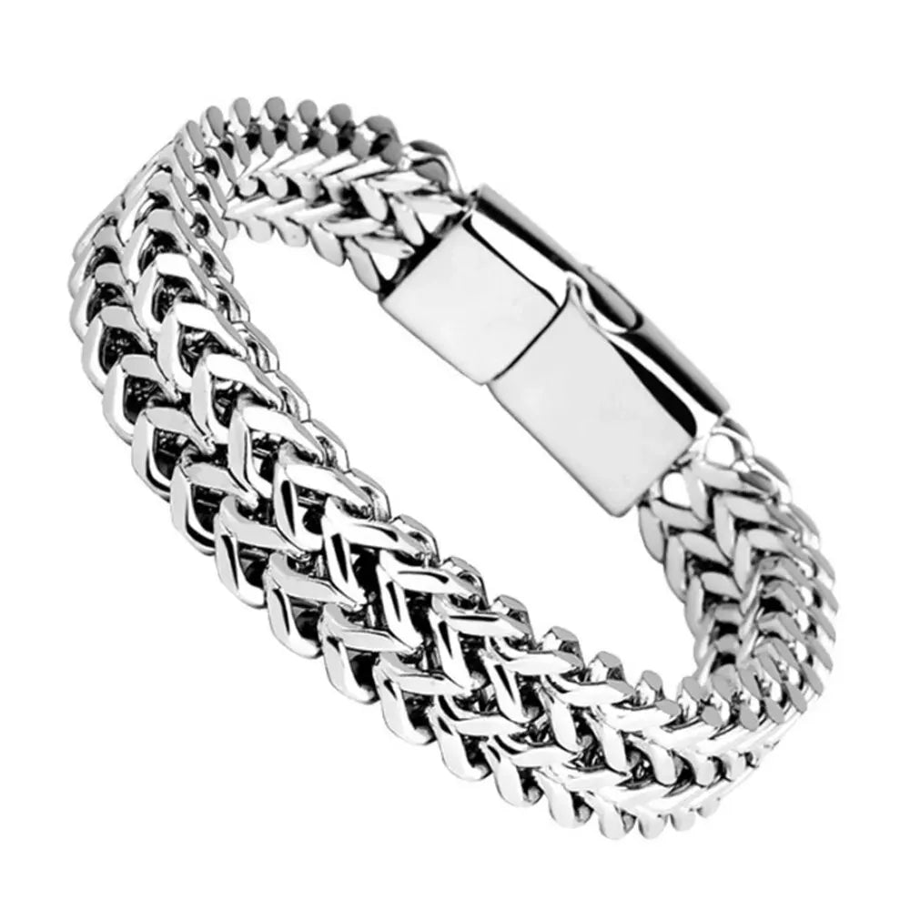 Doppelarmband aus Edelstahl mit dickem Flechtglied