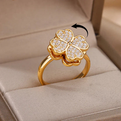 Drehbarer Glücksklee-Ring mit Zirkonien