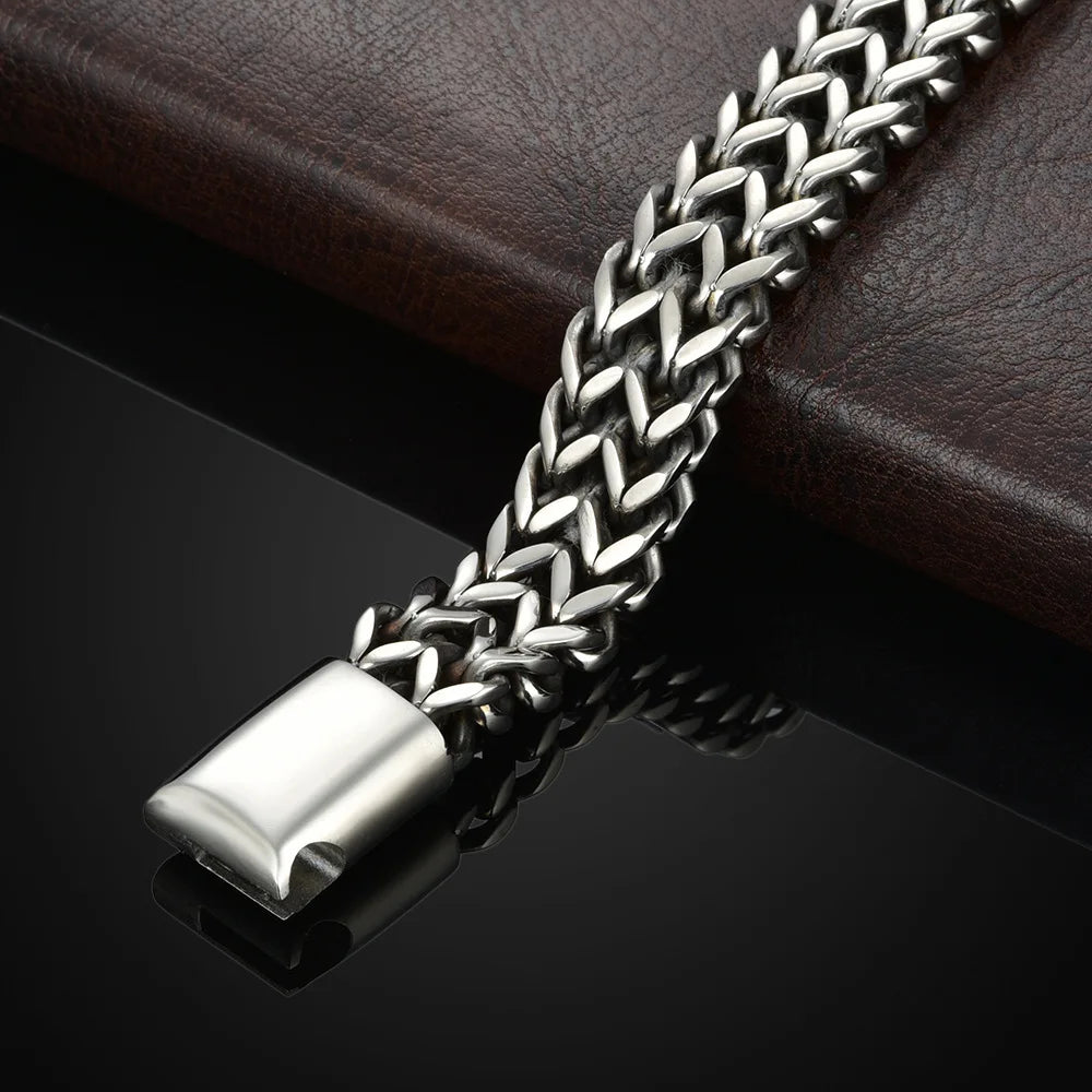 Doppelarmband aus Edelstahl mit dickem Flechtglied