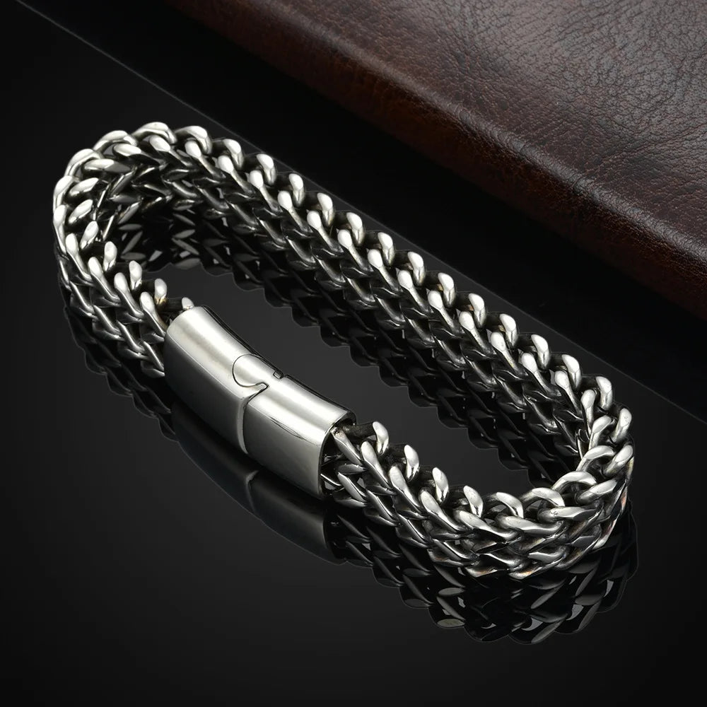 Doppelarmband aus Edelstahl mit dickem Flechtglied