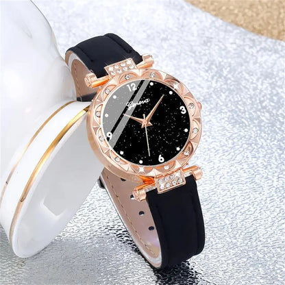 Komplettes Glamour-Set: Uhr, Halskette, Ohrringe, Ring + Armbänder