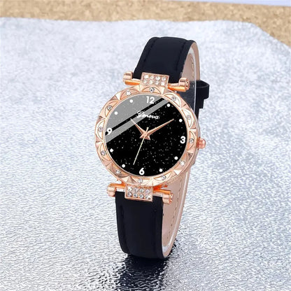 Komplettes Glamour-Set: Uhr, Halskette, Ohrringe, Ring + Armbänder