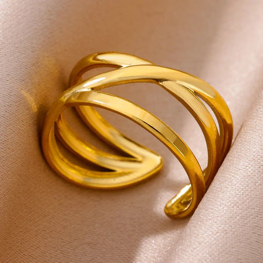 Vergoldeter Boho-Ring Verstellbar Mehrlinig