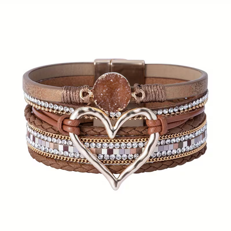Boho mehrlagiges Armband mit goldenem Herz