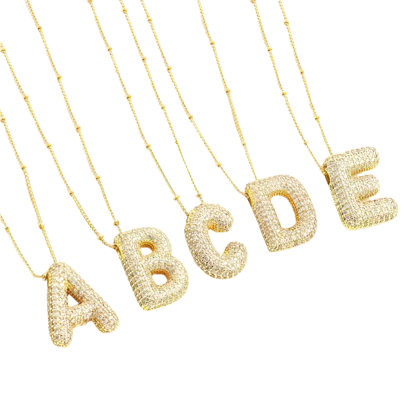 Bubble Letter Initialen Halskette Set | Weißgold