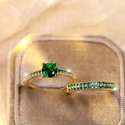 Serena Smaragd-Duo Ring-Set | Gold