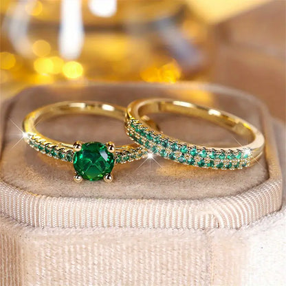 Serena Smaragd-Duo Ring-Set | Gold