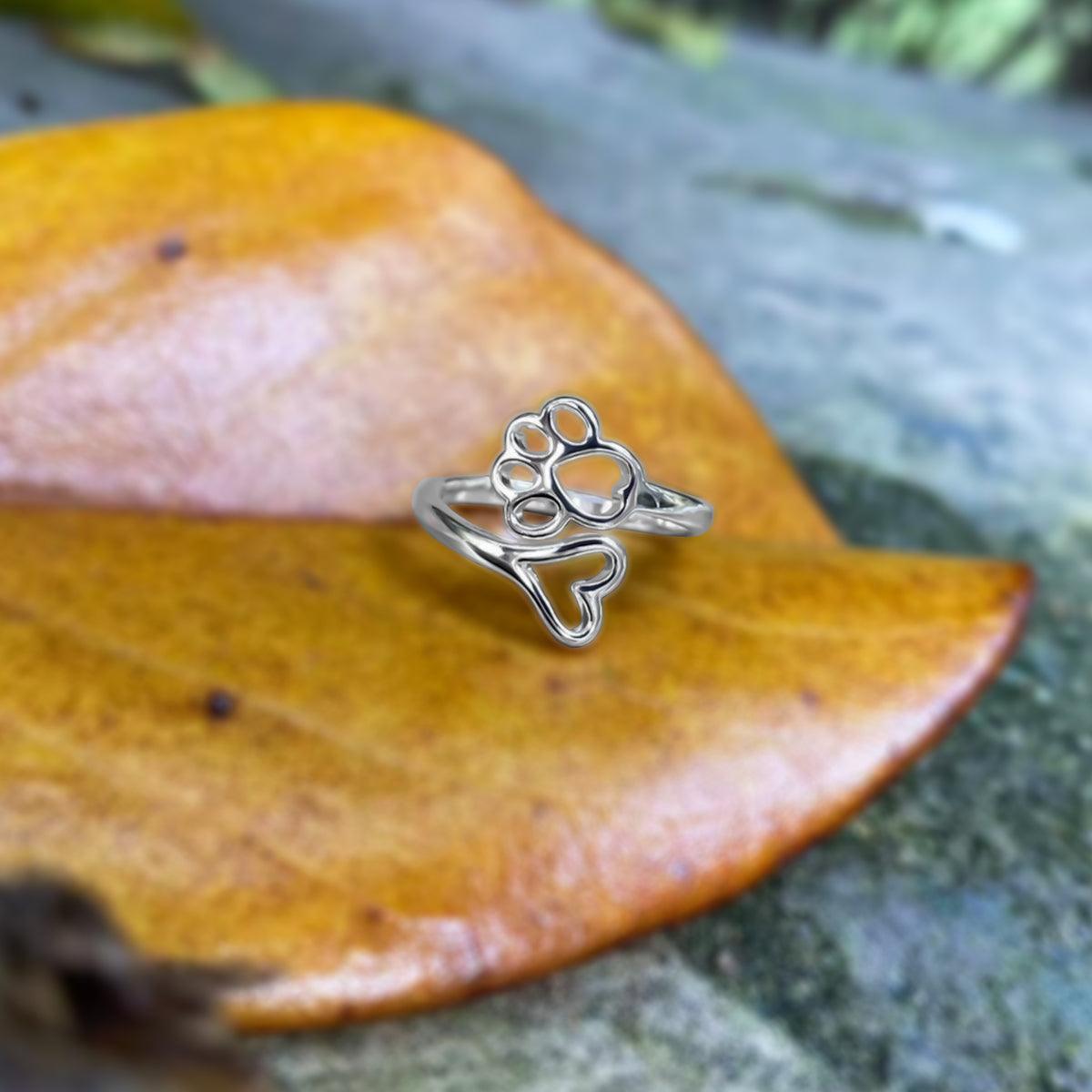 Verstellbarer Pfoten und Herz Ring