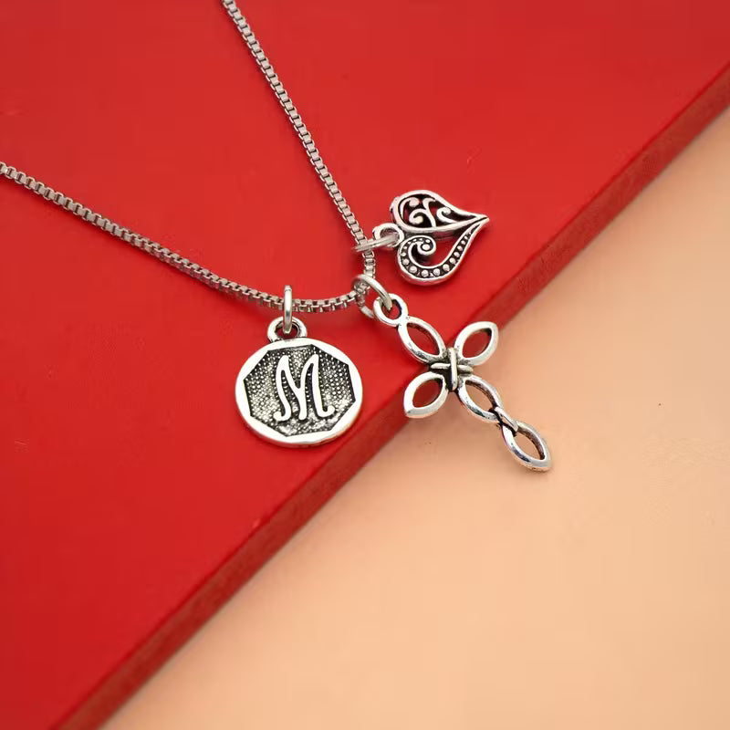 Initialen-Herz-und-Kreuz-Halskette