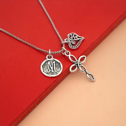 Initialen-Herz-und-Kreuz-Halskette