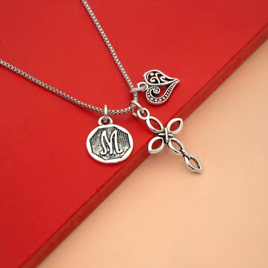 Initialen-Herz-und-Kreuz-Halskette