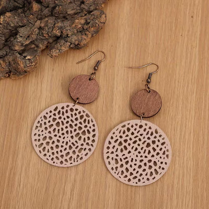 Retro Boho Holz- und Lederohrringe