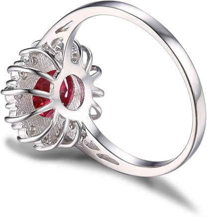 Klassischer Rubin Halo Ring | Weißgold