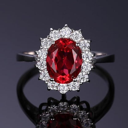 Klassischer Rubin Halo Ring | Weißgold