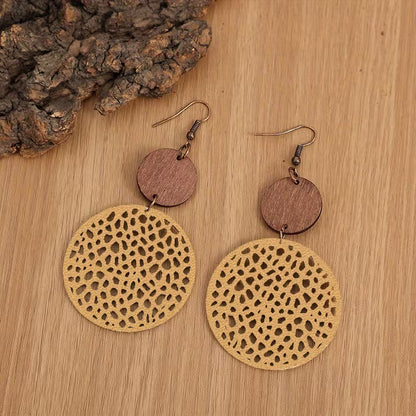 Retro Boho Holz- und Lederohrringe