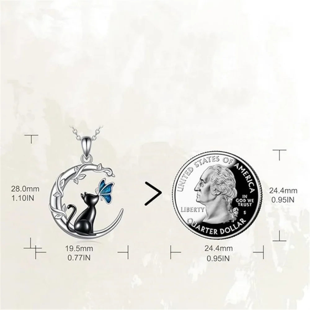 Mond Katze Schmetterling Kristall Anhänger Halskette