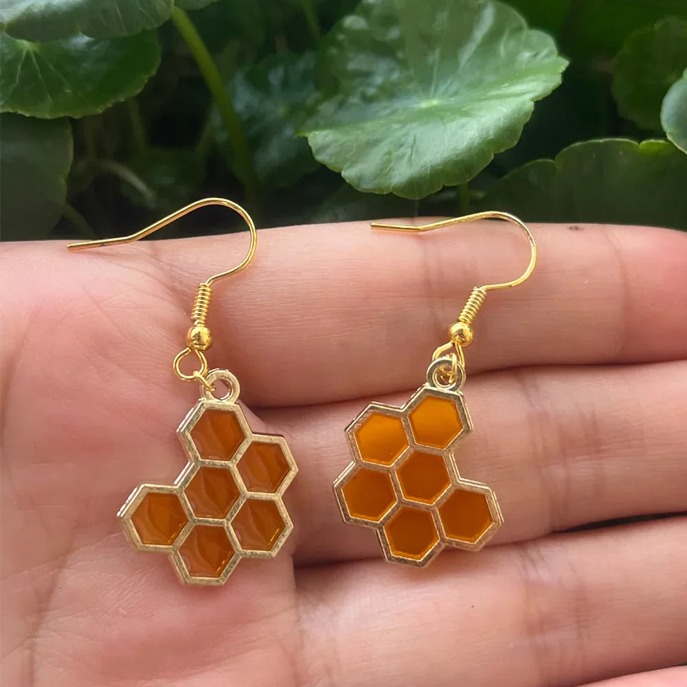 Goldene Biene und Honigwabe Kristall Ohrringe