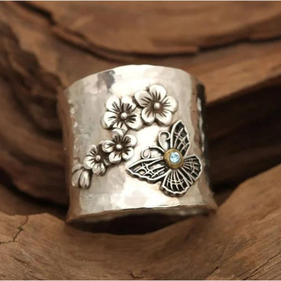 Biene Blume Schmetterling Breiter Band Ring