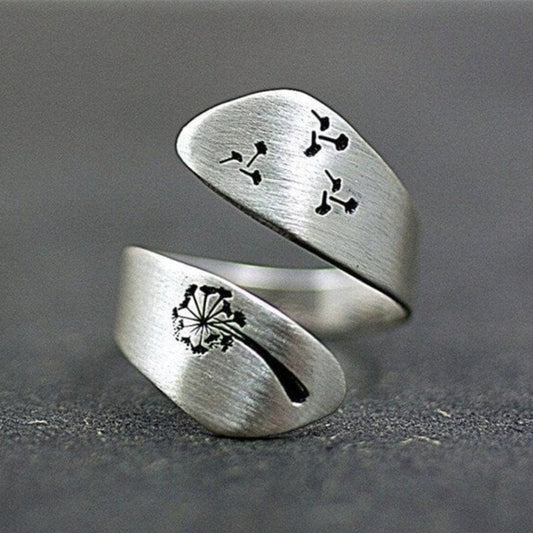 Verstellbarer Löwenzahn-Ring aus 925er Silber