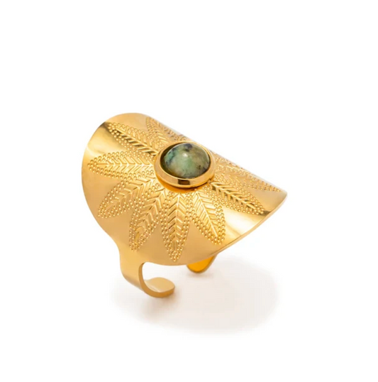 Maya Stilring mit Jade in 18K Gold Plating