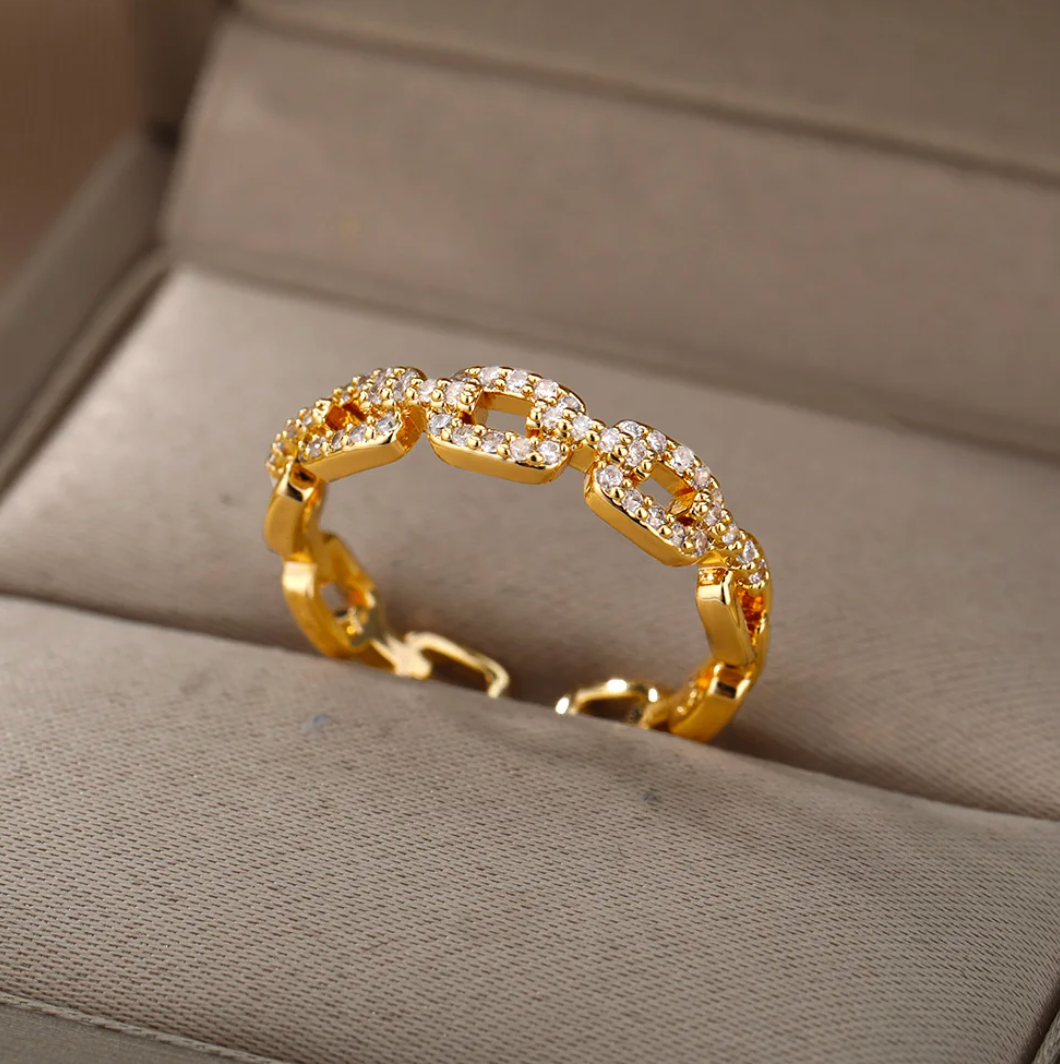 Liebeskette Ring mit Strass in 18K Gold Plating