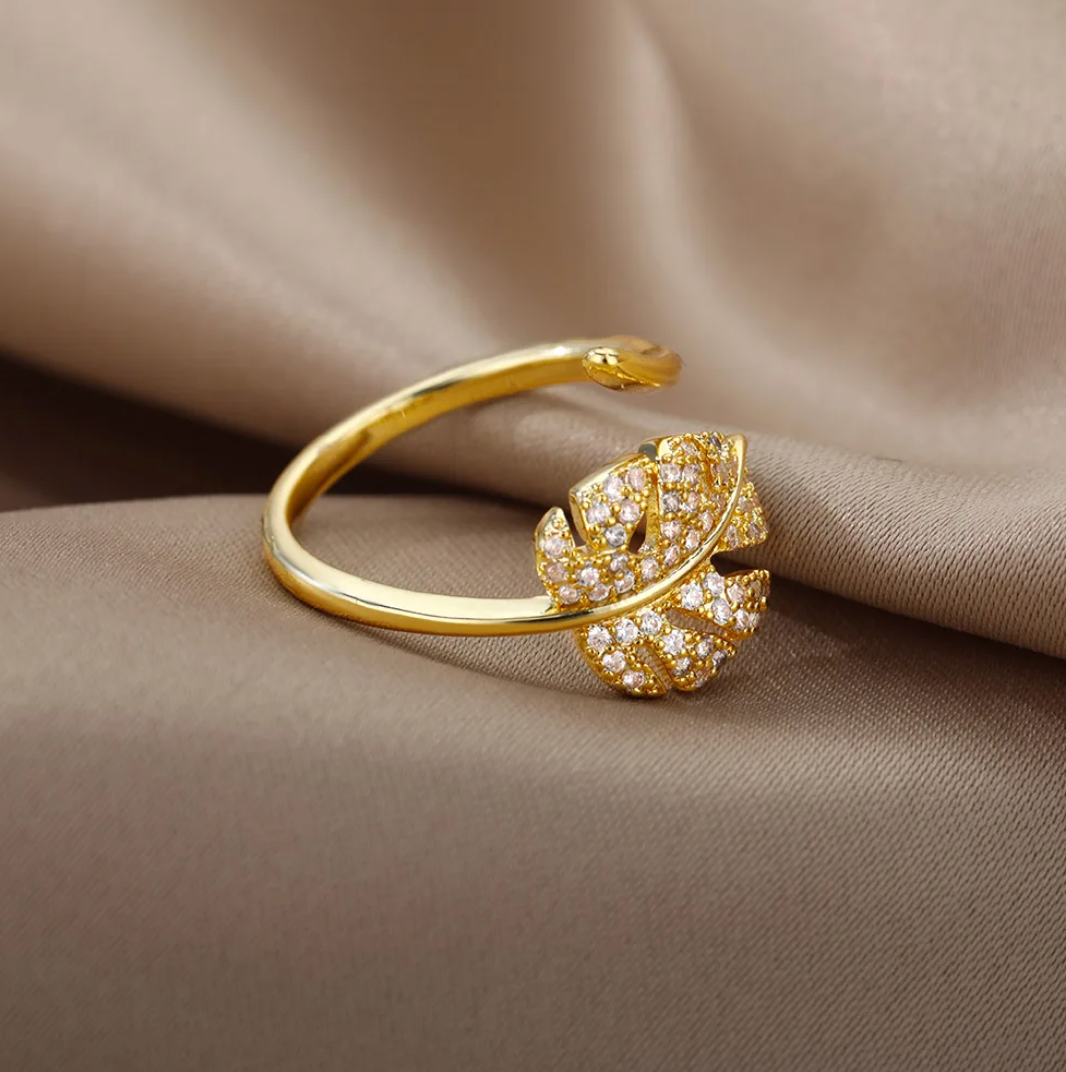 18 Karat vergoldeter Ring Wild Leaf