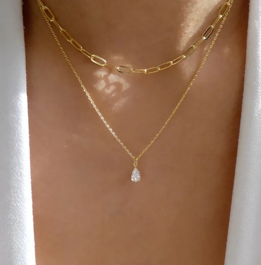 Doppelte 18K Gold Plated Halskette mit Kette und Strass