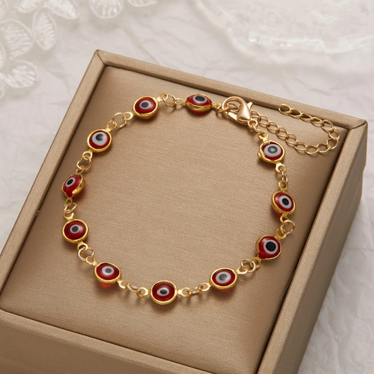 Rotes Böser Blick Armband in 18K Gold Plating