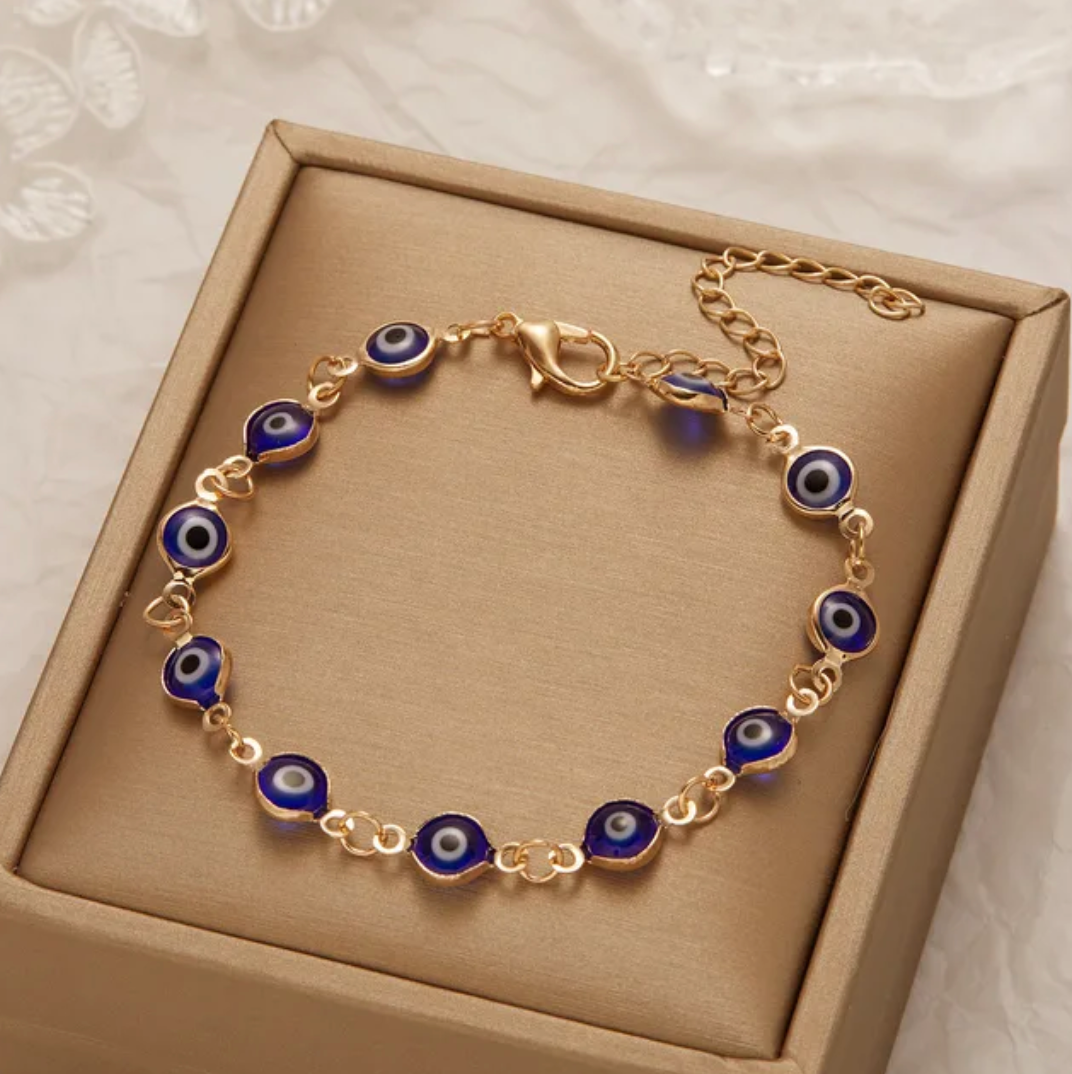 Dünnes Blaues 18K Gold Plated Armband Gegen Bösen Blick