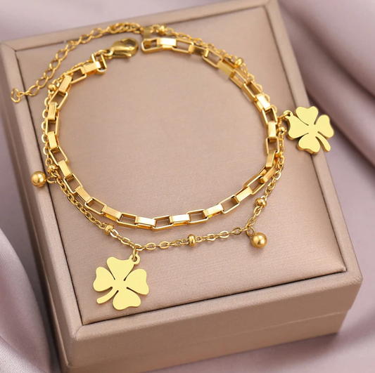 Doppeltes Glückskleeblatt Armband in 18K Gold Plating