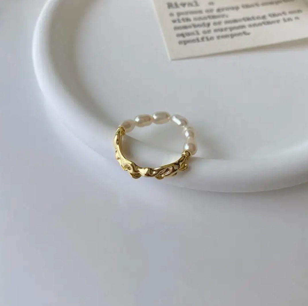 Kaspisches Meer Perlenring in 18K Gold Plating