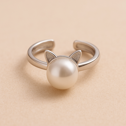 Schöne Perlen Katzen Halskette mit Ohrringen Geschenk + Ring