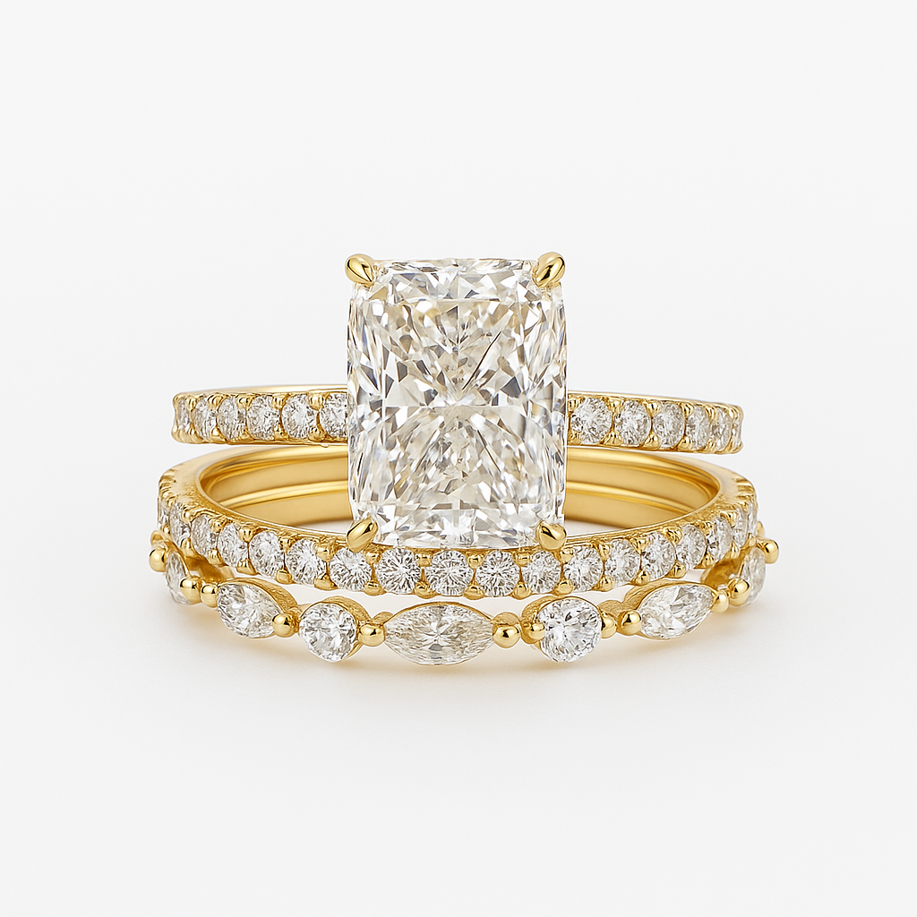 Jaily 3PC Hochzeitsring-Set | Weißgold