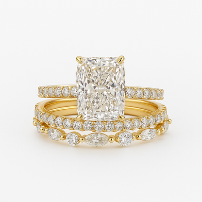 Jaily 3PC Hochzeitsring-Set | Weißgold