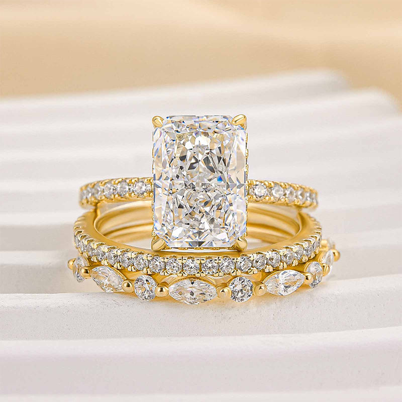 Jaily 3PC Hochzeitsring-Set | Weißgold