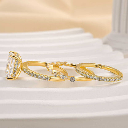 Jaily 3PC Hochzeitsring-Set | Weißgold