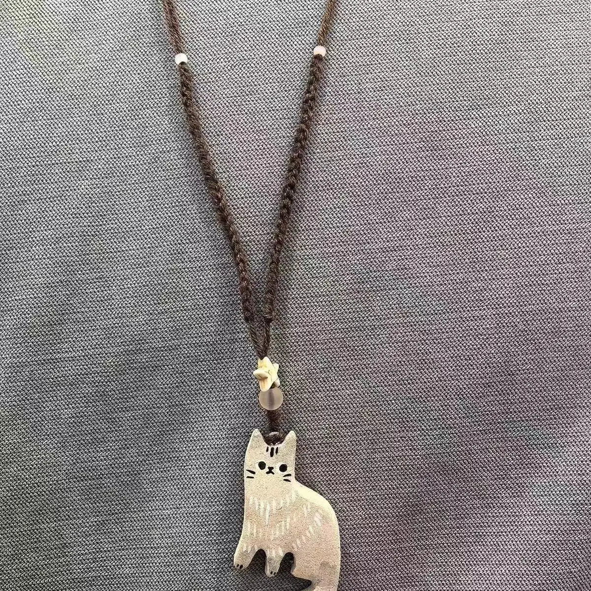 Vintage Katzen Stern Anhänger Halskette