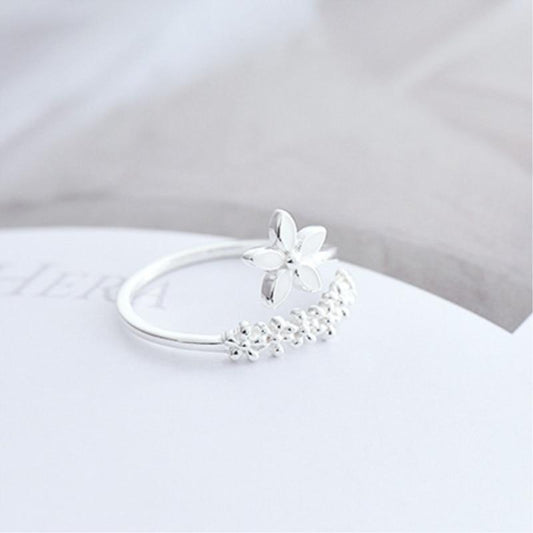Verstellbarer 925 Silber und Handbemalter Emaille Wildblumen Ring