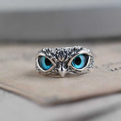 Eule des Glücks Verstellbarer Ring in Silber und Opal