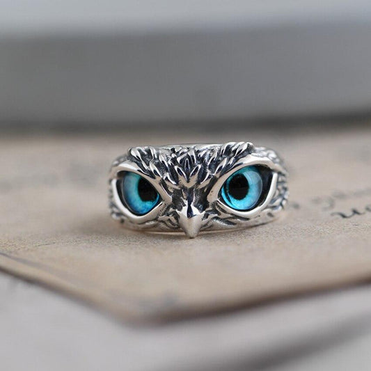 Eule des Glücks Verstellbarer Ring in Silber und Opal