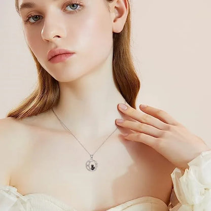 Schwarze Katze Mond Kristall Anhänger Halskette