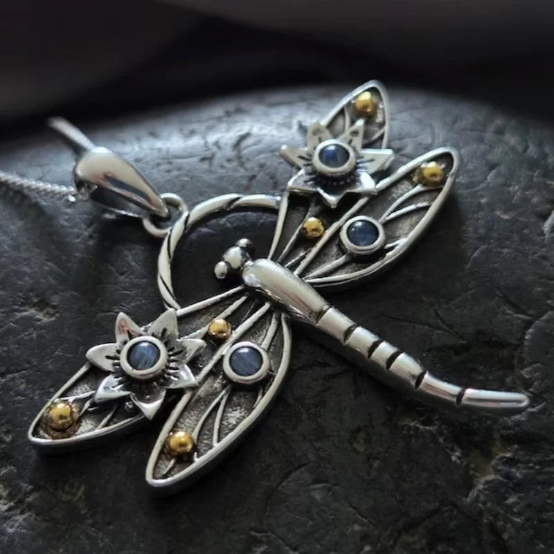 Vintage Kristall Libellen Anhänger Halskette