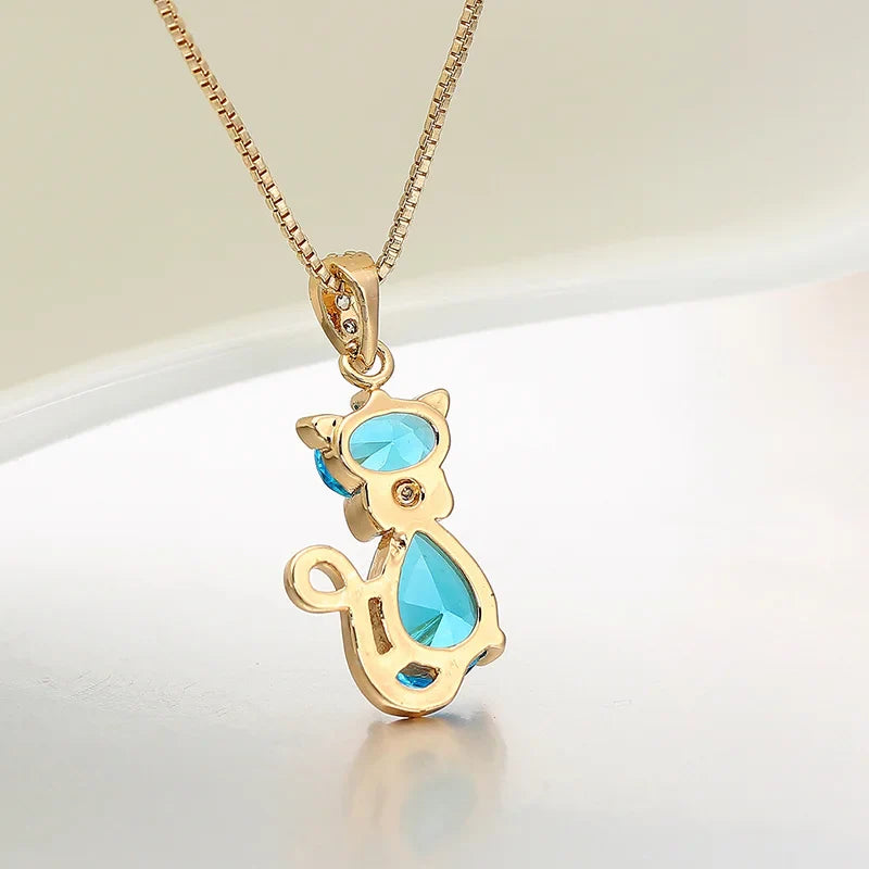 Kristall Katzen Anhänger Halskette